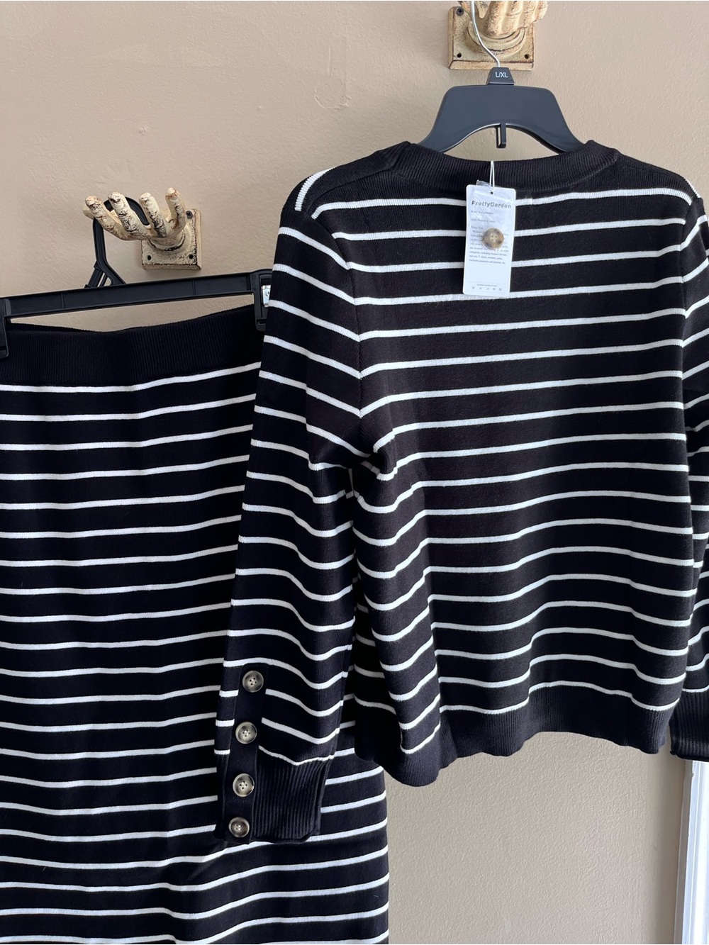 Black & White Striped Knit Top and Skirt Set